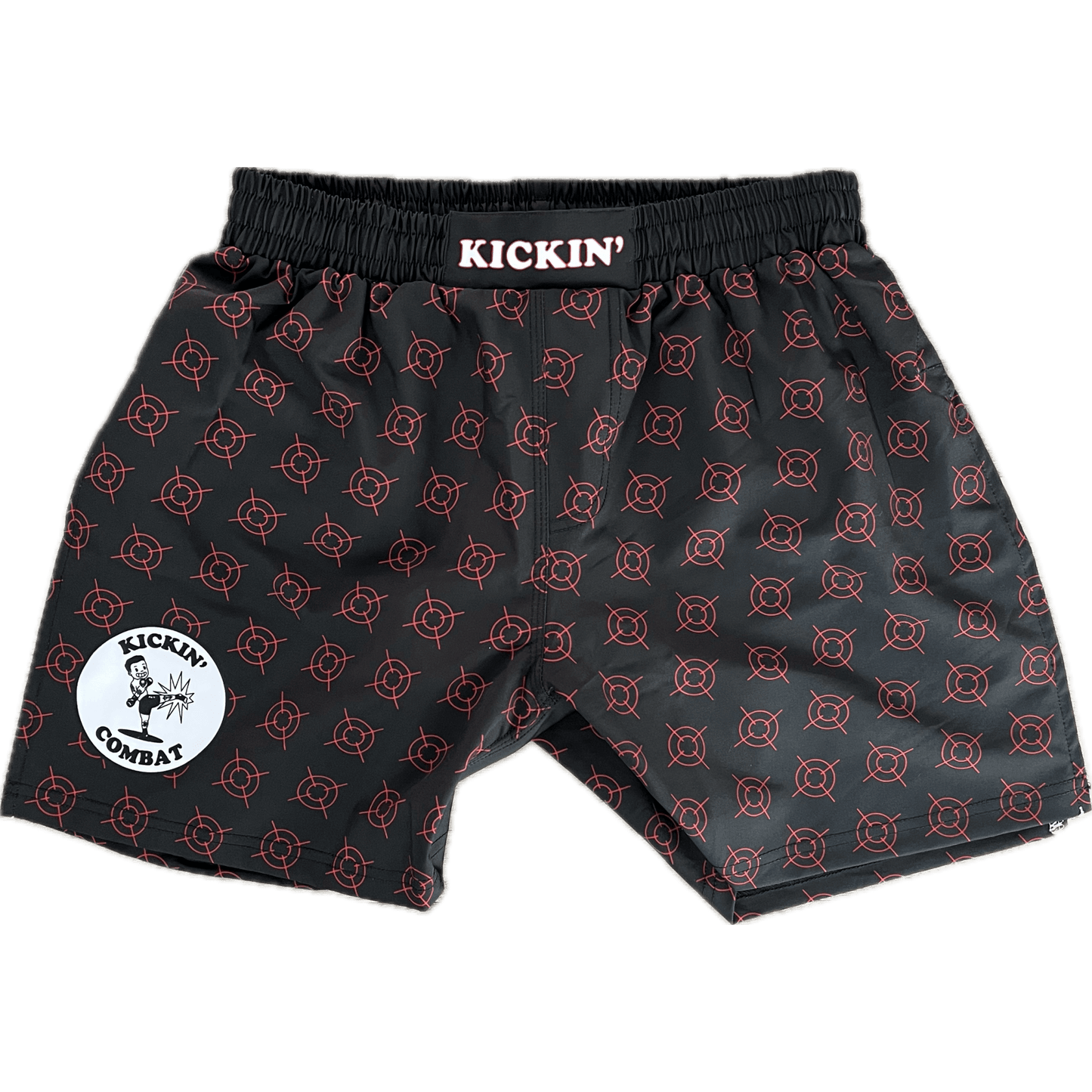 Kickin' Combat "Crosshairs" high cut gladiator MMA shorts unfolded