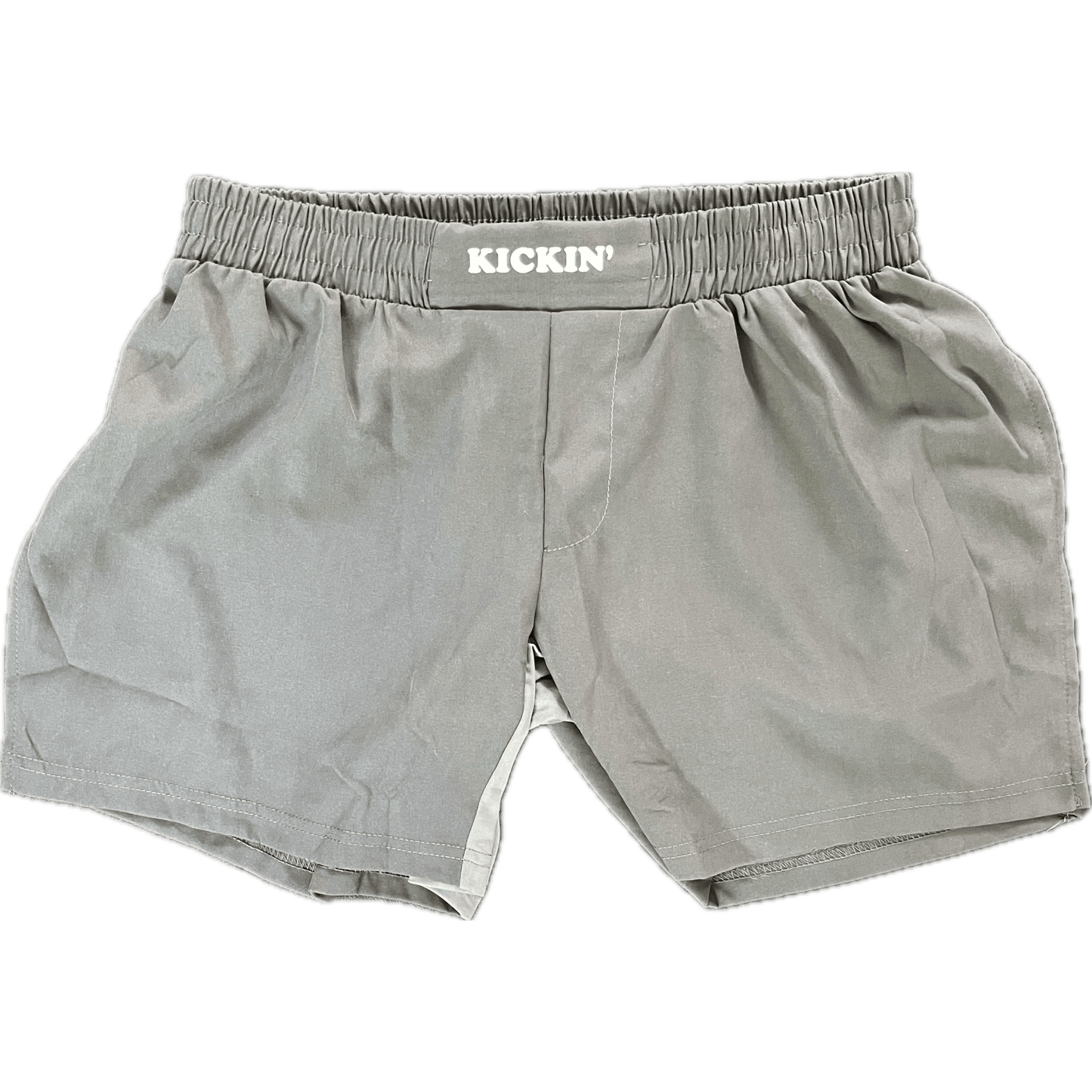 Kickin' Combat "Old English" dark gray hydrochromic high cut gladiator MMA shorts unfolded dry