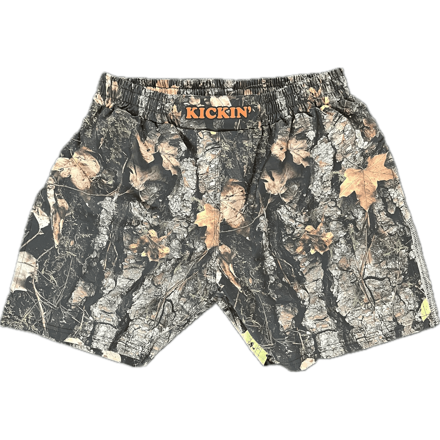 Kickin' Combat "Tactical Hunter" real camo high cut gladiator MMA shorts unfolded