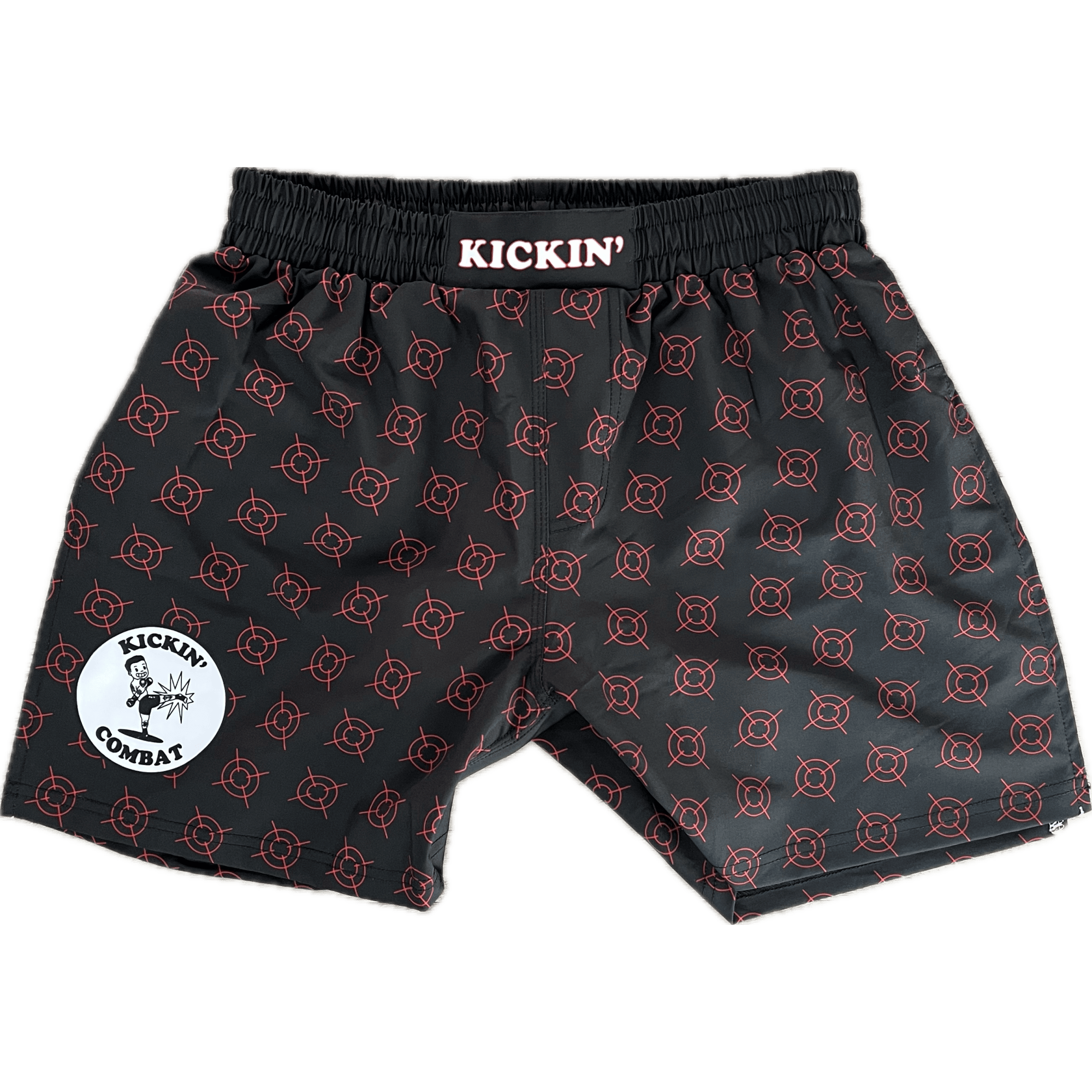 Kickin' Combat "Crosshairs" high cut gladiator MMA fight shorts unfolded