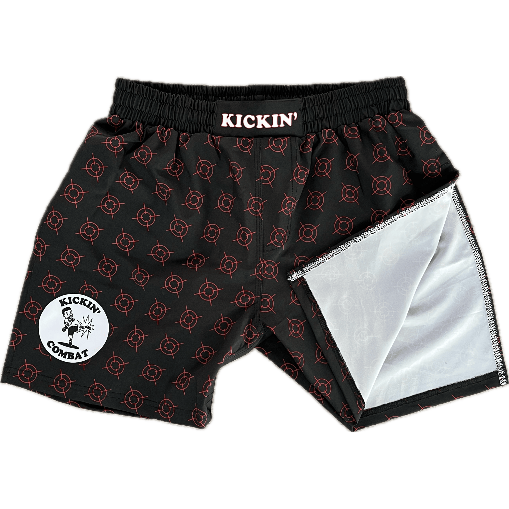 Kickin' Combat "Crosshairs" high cut gladiator MMA fight shorts folded