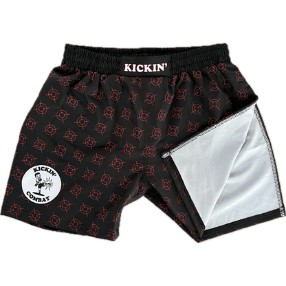 Kickin' Combat "Crosshairs" high cut gladiator MMA shorts folded