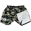 Kickin' Combat "Dept Of Offense" camo high cut gladiator MMA fight shorts folded
