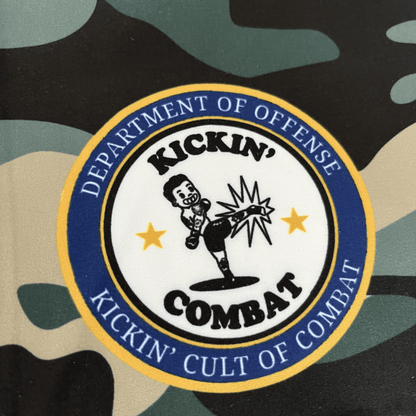 Kickin' Combat "Dept Of Offense" camo high cut gladiator MMA shorts logo