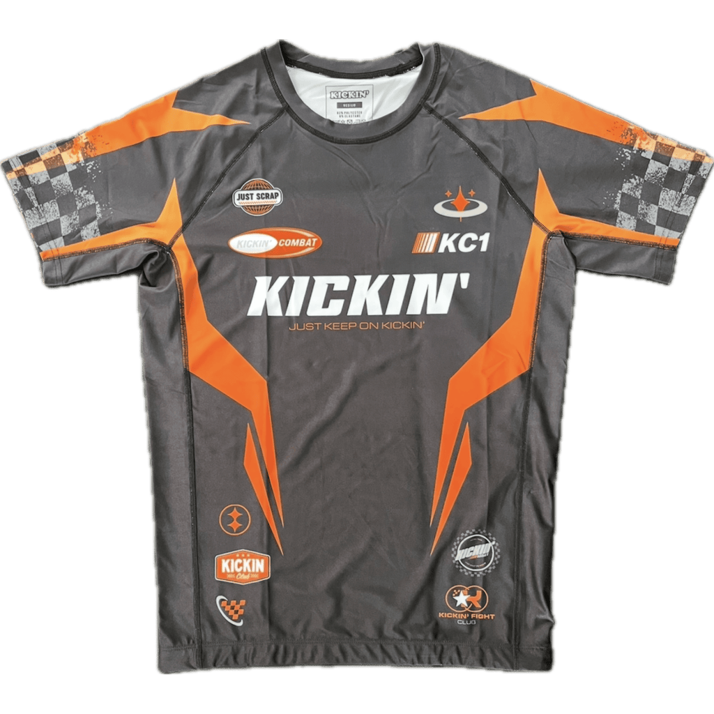 "Full Throttle Racer" Short Sleeve Training Rashguard - Orange