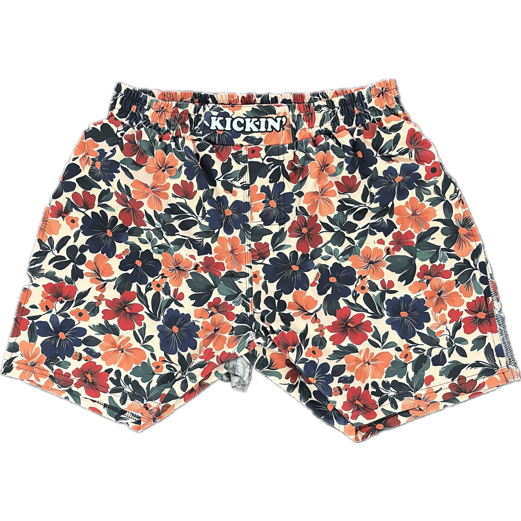 Kickin' Combat "Floral" high cut gladiator MMA fight shorts unfolded