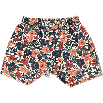 Kickin' Combat "Floral" high cut gladiator MMA shorts unfolded