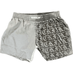 Kickin' Combat "Old English" dark gray hydrochromic high cut gladiator MMA fight shorts unfolded half wet
