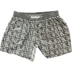 Kickin' Combat "Old English" dark gray hydrochromic high cut gladiator MMA fight shorts unfolded full wet