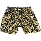 Kickin' Combat "Leopard Spots" high cut gladiator MMA fight shorts unfolded