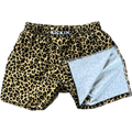 Kickin' Combat "Leopard Spots" high cut gladiator MMA fight shorts folded