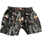 Kickin' Combat "Tactical Hunter" real camo high cut gladiator MMA fight shorts unfolded