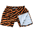 Kickin' Combat "Tiger Stripes" high cut gladiator MMA fight shorts folded