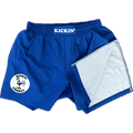 Kickin' Combat "Origins" blue high cut gladiator MMA fight shorts folded