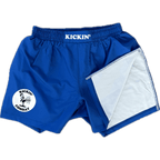 Kickin' Combat "Origins" blue high cut gladiator MMA fight shorts folded
