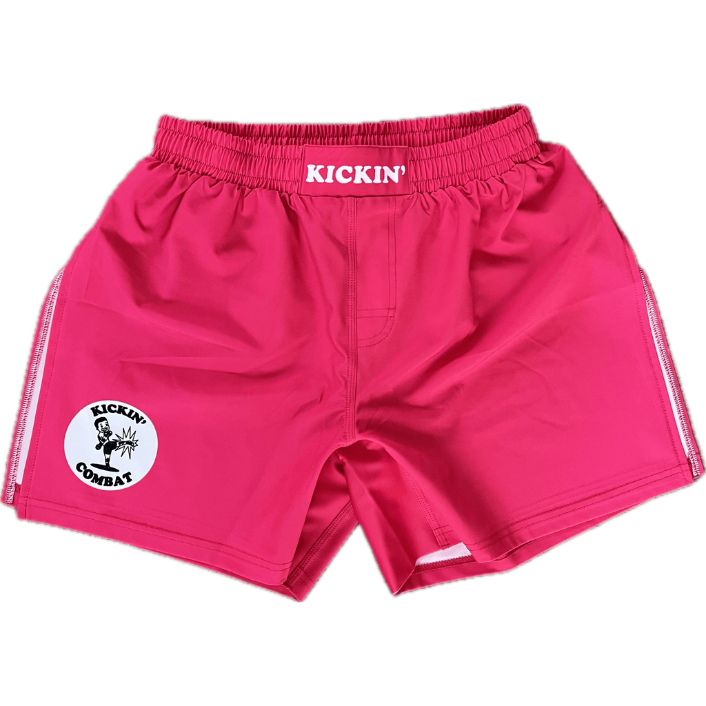 Kickin' Combat "Origins" hot pink high cut gladiator MMA fight shorts unfolded