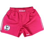 Kickin' Combat "Origins" hot pink high cut gladiator MMA fight shorts unfolded