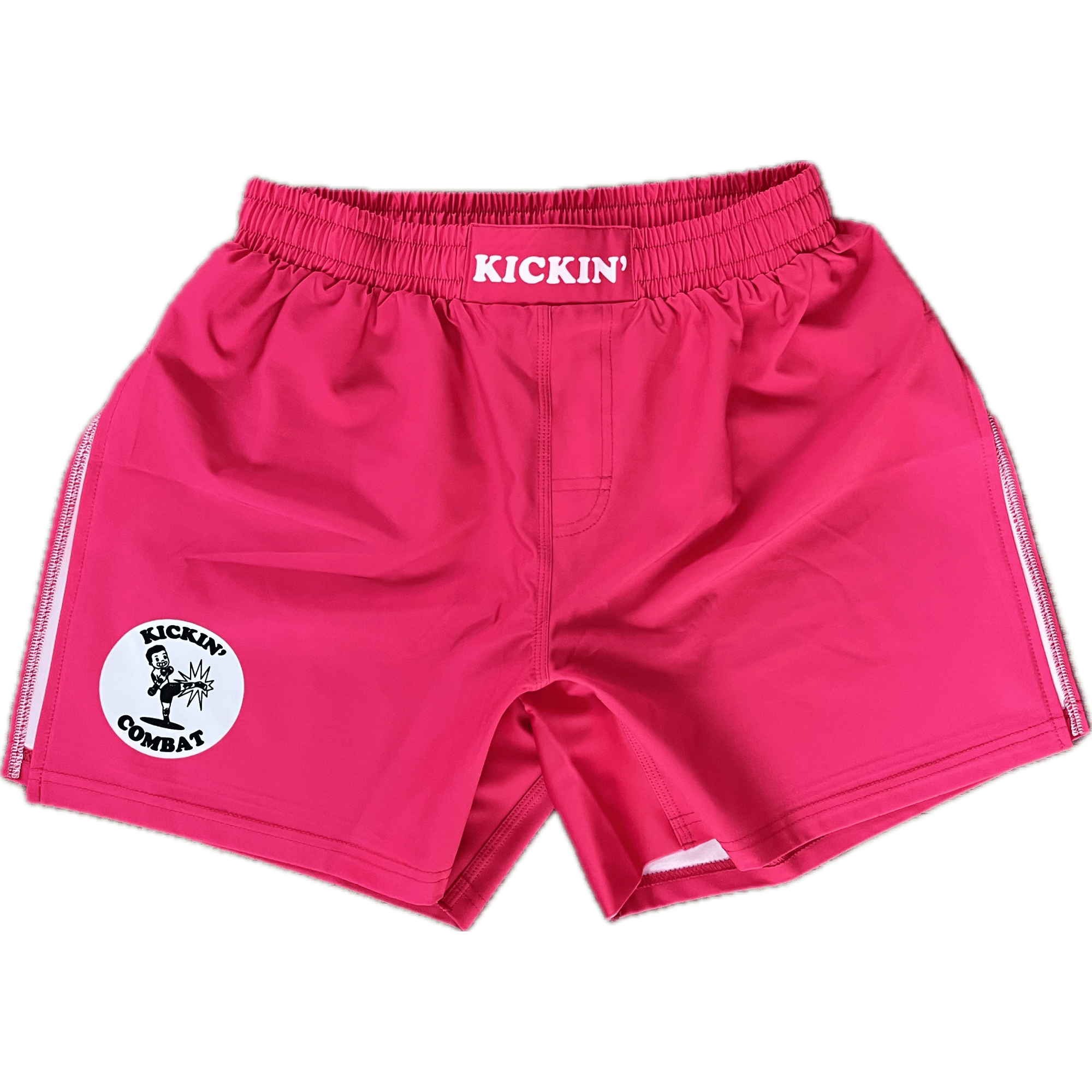 Kickin' Combat "Origins" hot pink high cut gladiator MMA fight shorts unfolded