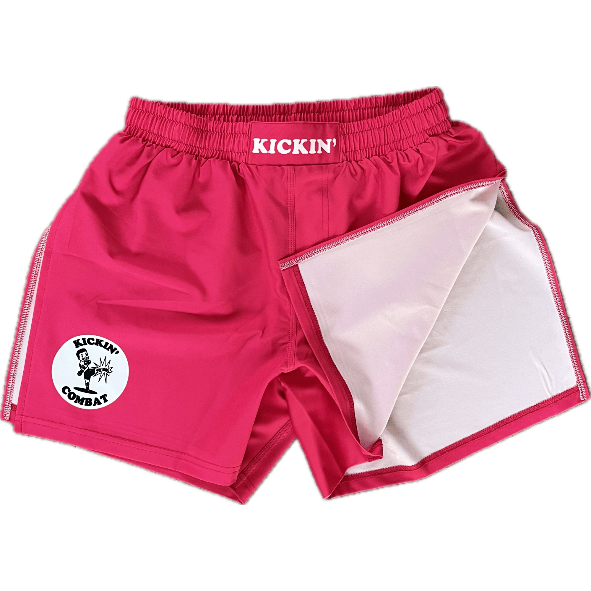 Kickin' Combat "Origins" hot pink high cut gladiator MMA fight shorts folded