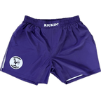 Kickin' Combat "Origins" purple high cut gladiator MMA fight shorts unfolded