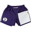 Kickin' Combat "Origins" purple high cut gladiator MMA fight shorts folded