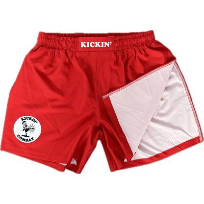 Kickin' Combat "Origins" red high cut gladiator MMA shorts folded