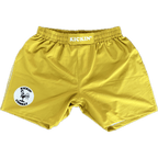 Kickin' Combat "Origins" yellow high cut gladiator MMA fight shorts unfolded