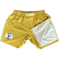 Kickin' Combat "Origins" yellow high cut gladiator MMA fight shorts folded
