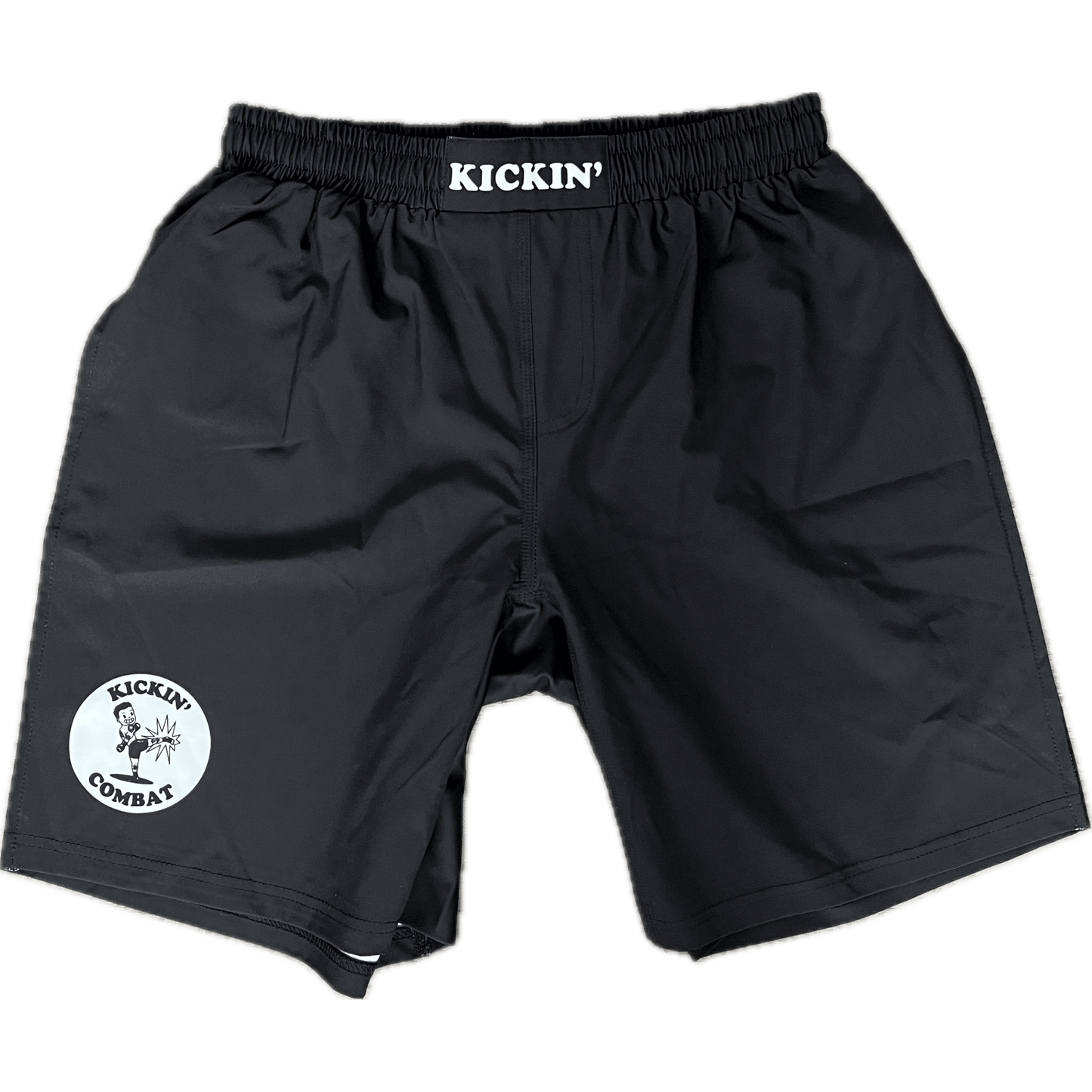 Kickin' Combat "Origins Plus" high cut gladiator MMA shorts with longer inseam unfolded