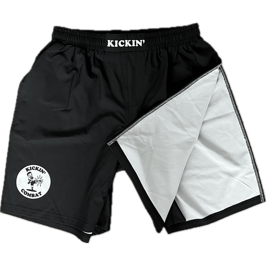 Kickin' Combat "Origins Plus" high cut gladiator MMA shorts with longer inseam folded