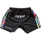 Kickin' Combat "Technical Deficiencies" high cut gladiator MMA fight shorts unfolded