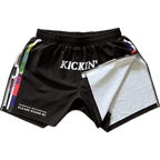 Kickin' Combat "Technical Deficiencies" high cut gladiator MMA fight shorts folded