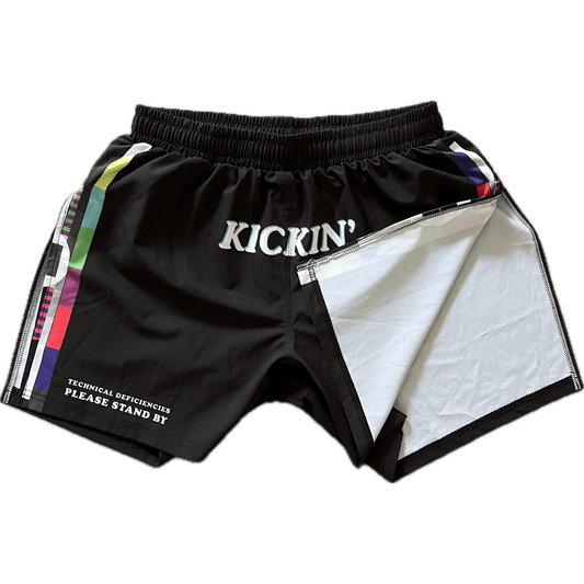 Kickin' Combat "Technical Deficiencies" high cut gladiator MMA shorts folded